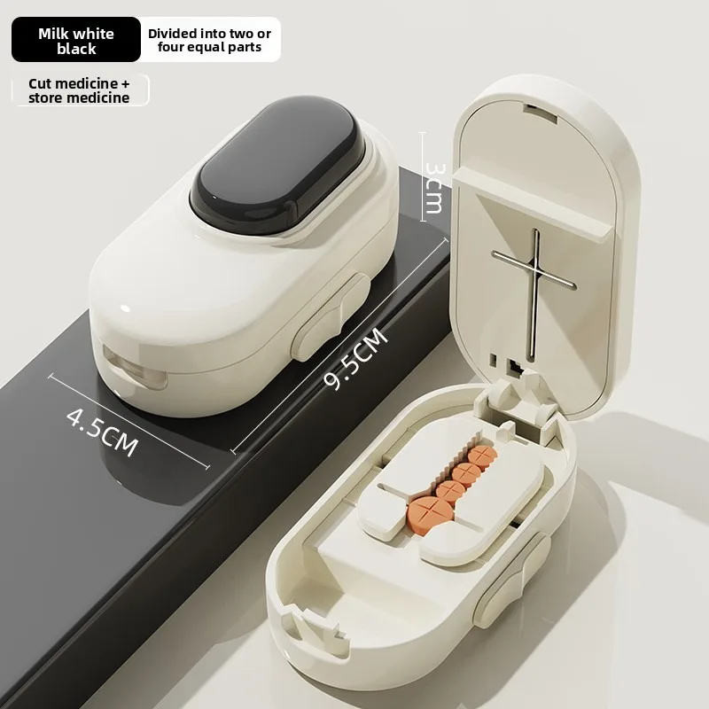 Safety Button Pill Cutter and Splitter Stainless Steel Blade for 1/2 1/4 Tablet Precise Splitting Portable Medicine Organizer