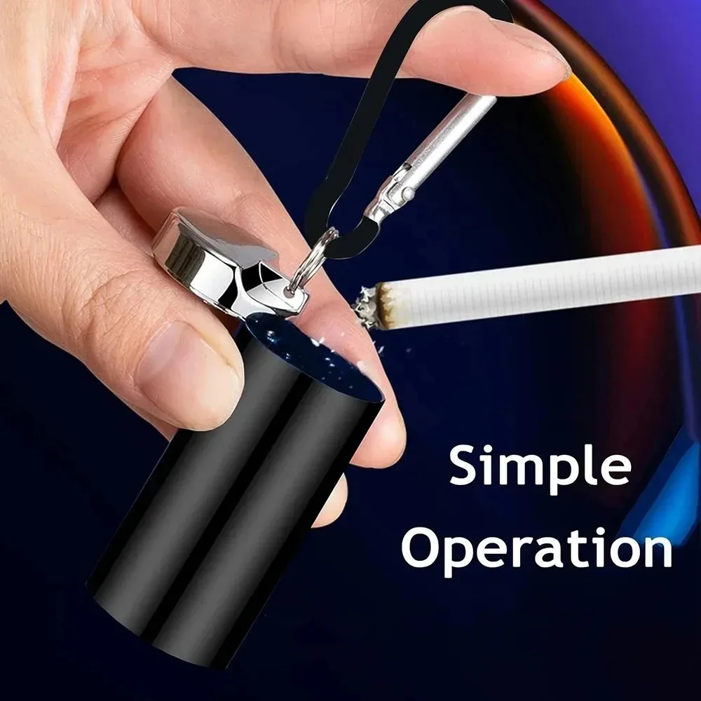 Portable Ashtray with Carabiner Mini Metal Car Ash Tray for Travel Outdoor Detachable Windproof Ashtray Holder with Keychain