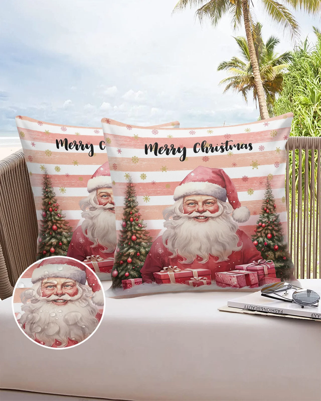

Christmas Santa Claus Snowflake Stripes Waterproof Pillowcase Set Car Cushion Cover Christmas Home Sofa Decor Pillowcase Cover