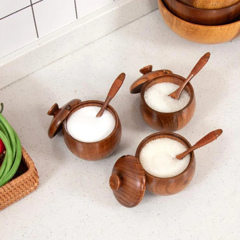 1 Natural Wooden Tableware Spice Tank Kitchen Utensils Seasoning Tank and Sauce with Lid Salt Mixer seasoning jar salt shaker spices bottle salt pepper shakers salt pepper grinder