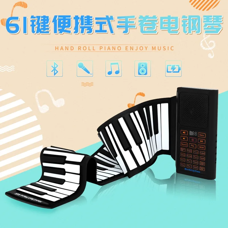 

61 Key Handroll Electronic Piano Portable Folding Silicone Handroll Piano Beginner Practice Handroll Piano Soft Piano