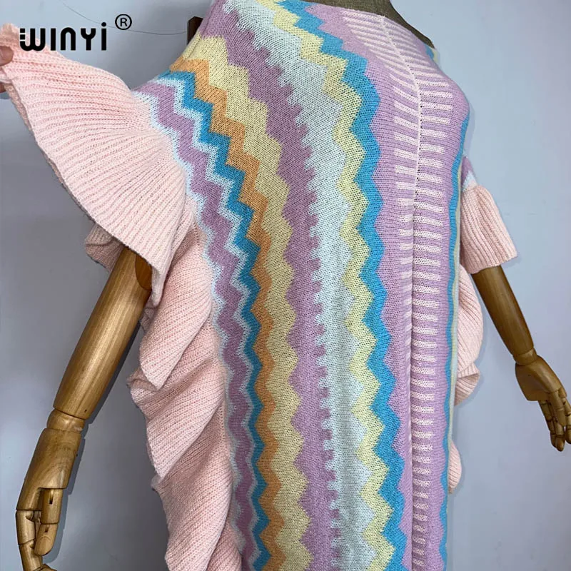 WINYI-Robe longue tricotée avec imprimé arc-en-ciel pour femme, tenue de vacances, confortable, chaude, élégante, afrique, bohème, nouvelle collection hiver 2023
