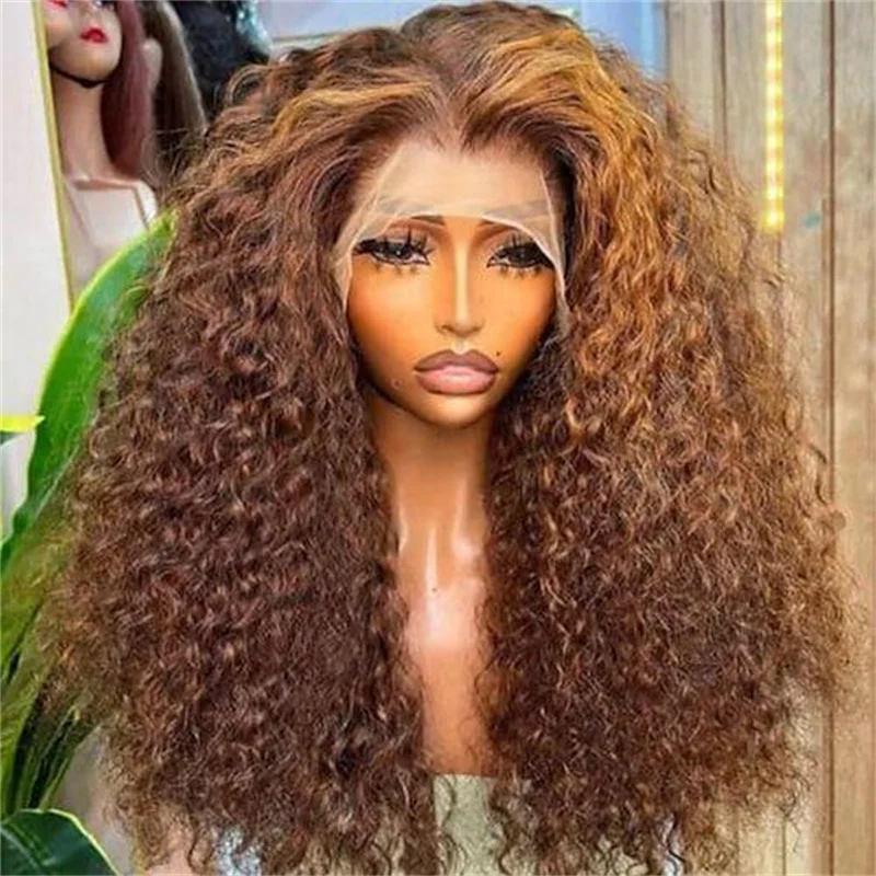 

Soft 26 ” Long 180Density Kinky Curly Heat Resistant Brown Blonde Lace Front Wig For Black Women Babyhair Preplucked Glueless