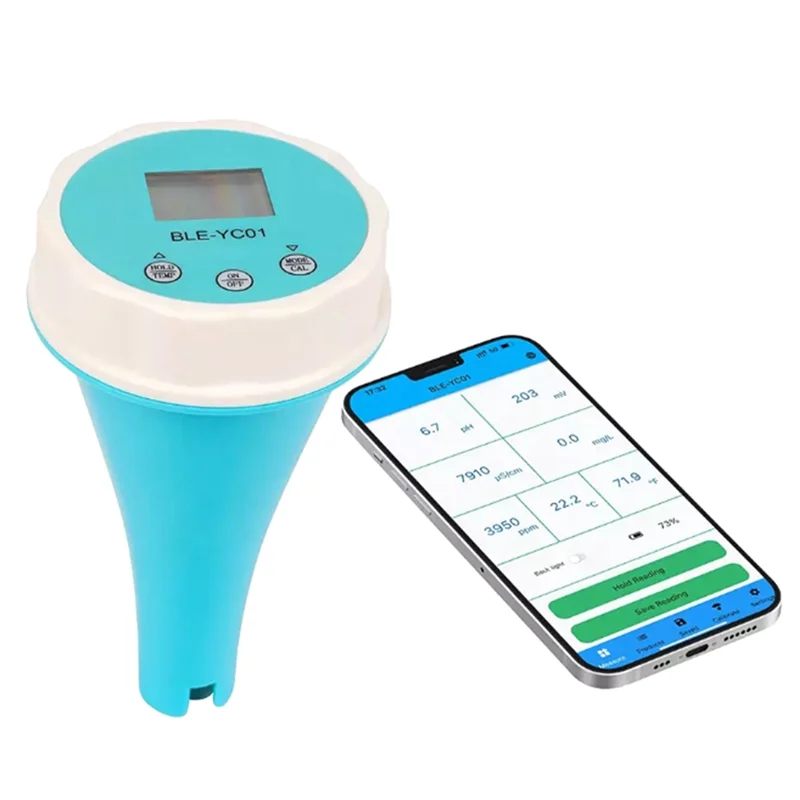 블루투스 연결 APP 수질 감지기, 수영장 잔류 염소 모니터 A, PH, ORP, EC, TDS, 온도, 6 인 1