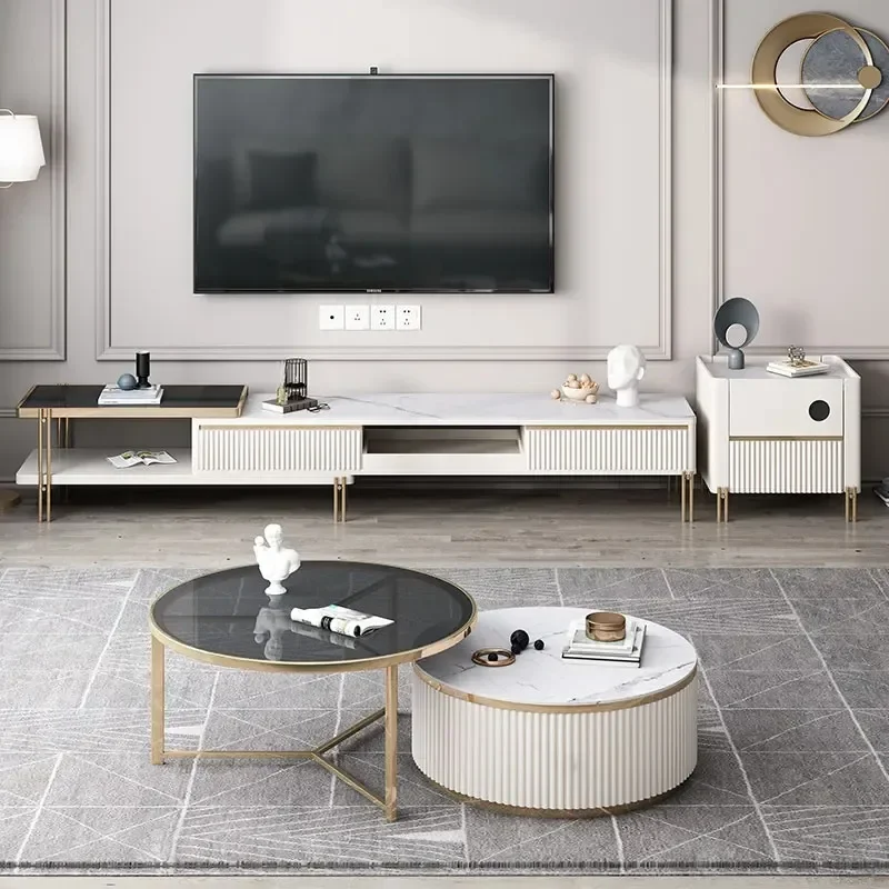 

Light Luxury Simple Modern Rock Tea Table Living Room Family Round Tea Table TV Cabinet Combination Mobile Porta Tv Furniture
