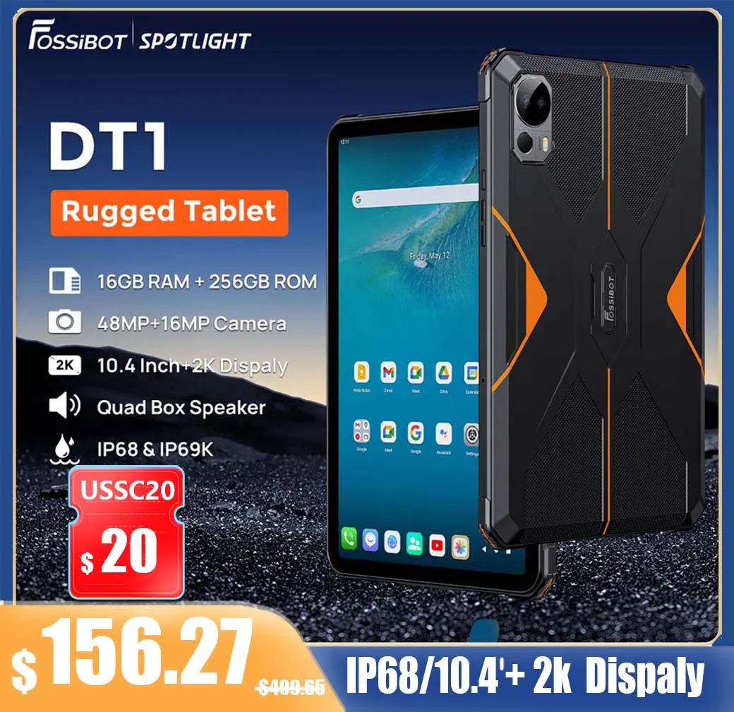 FOSSiBOT DT1 태블릿, 안드로이드 13, 10.4 인치, FHD + 2K 디스플레이, 8GB, 256GB, 11000mAh, 18W 고속 충전, 48MP 카메라 태블릿, 견고한 태블릿 패드