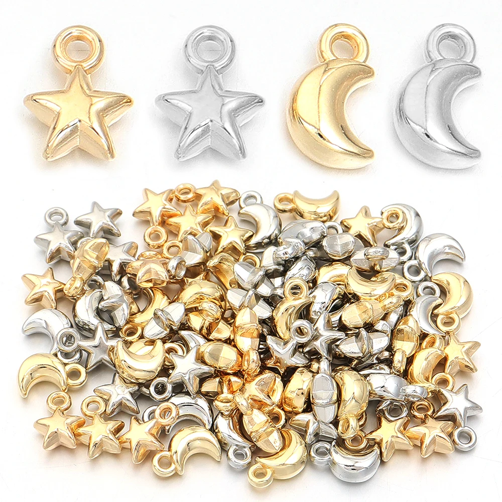 100 Stück/Lot CCB Stern-Mond-Anhänger aus Kunststoff, kleine Anhänger für die Schmuckherstellung, DIY-Armband, Halskette, Charm-Perlen, Zubehör
