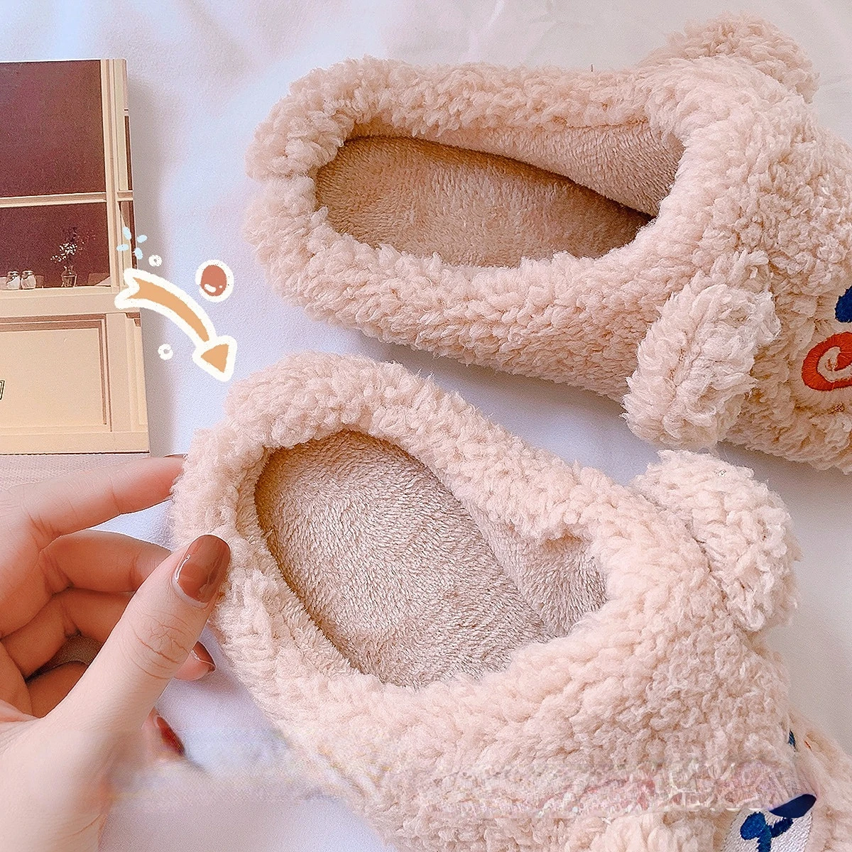 Cute Cotton Slippers  womens winter indoor home anti-slip cartoon rabbit plush warm slippers Non Skid Fuzzy Shoes Female Fluffy