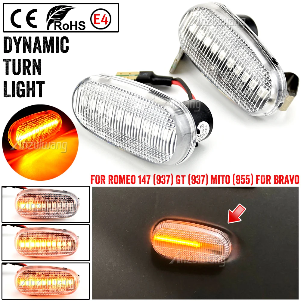 

Dynamic Blinker Side Marker Turn Signal Light Sequential Lamp Indicator For Alfa Romeo Mito 955 147 GT 937 Fiat Bravo 2