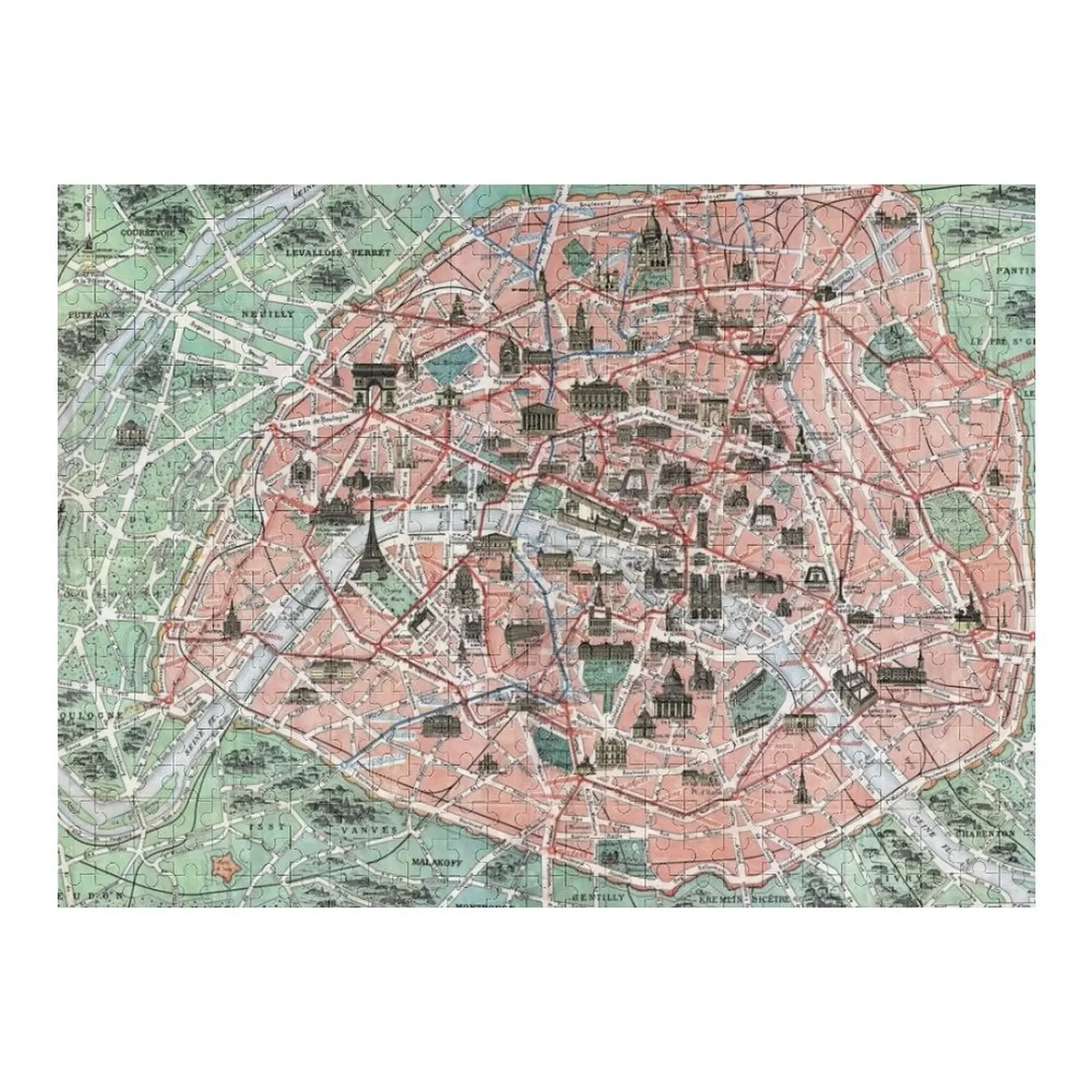 Vintage pocket map of Paris France Jigsaw Puzzle Photo Custom Wood Animals Children Wood Photo Personalized Puzzle