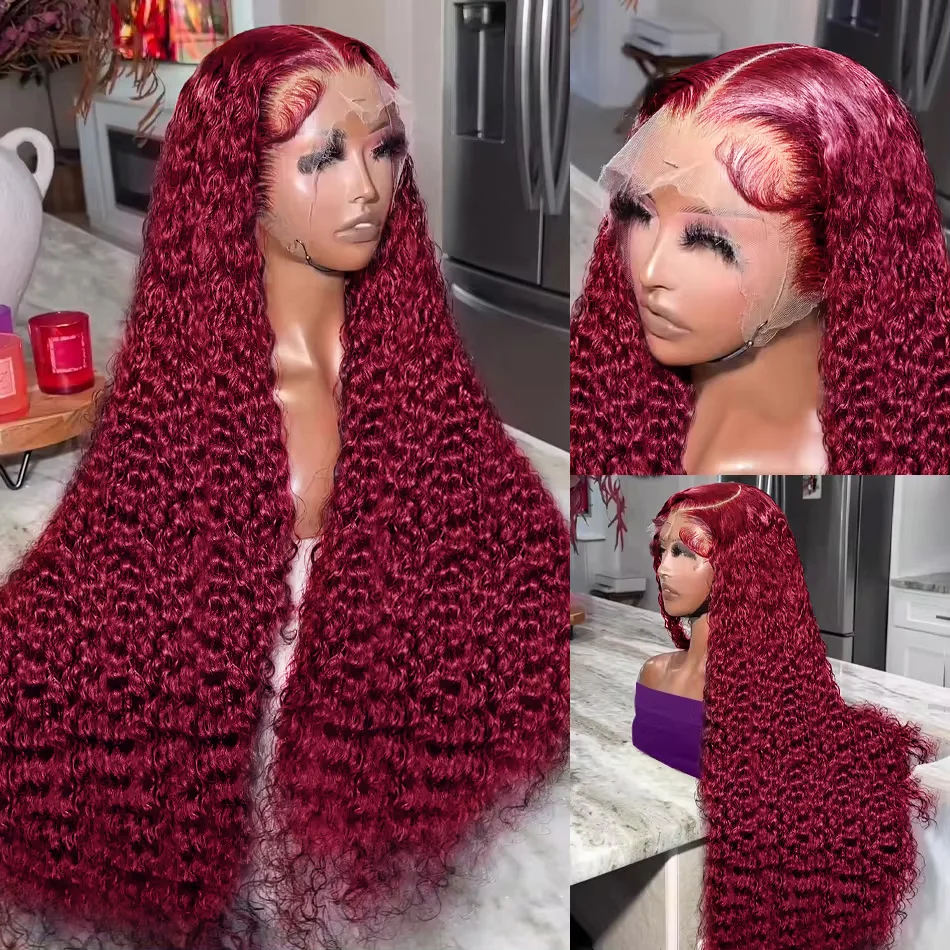 Human Hair Wig 40 Inch Deep Wave Curly Lace Frontal Brazilian Remy For Women