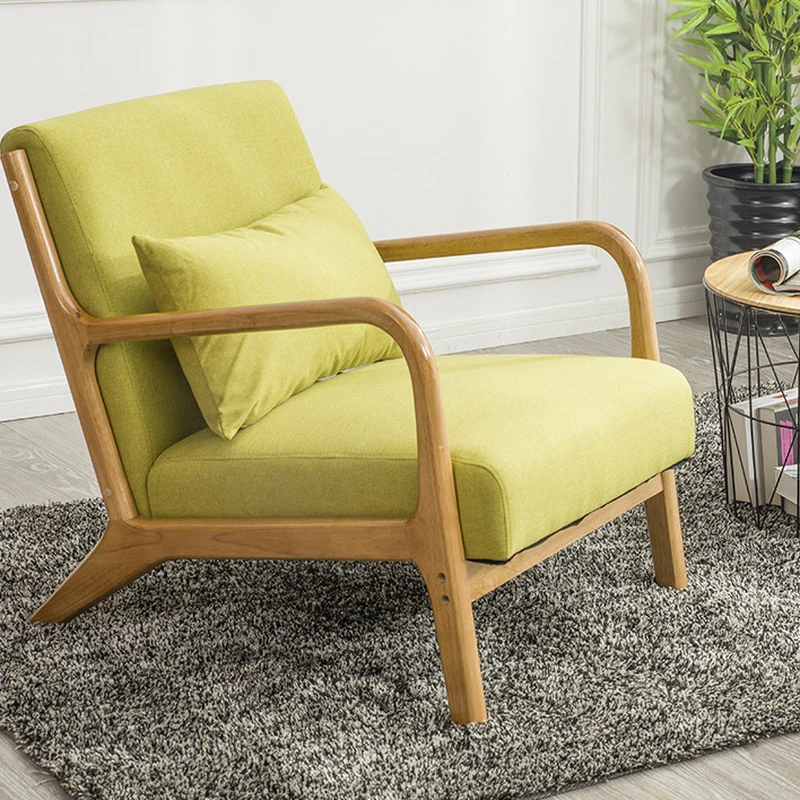 Lazy Sofa Nordic Single Sofa Chair Simple Balcony Home Fabric Milk Tea Shop Solid Wood Leisure Sofa Sofas for Living Room Sofas