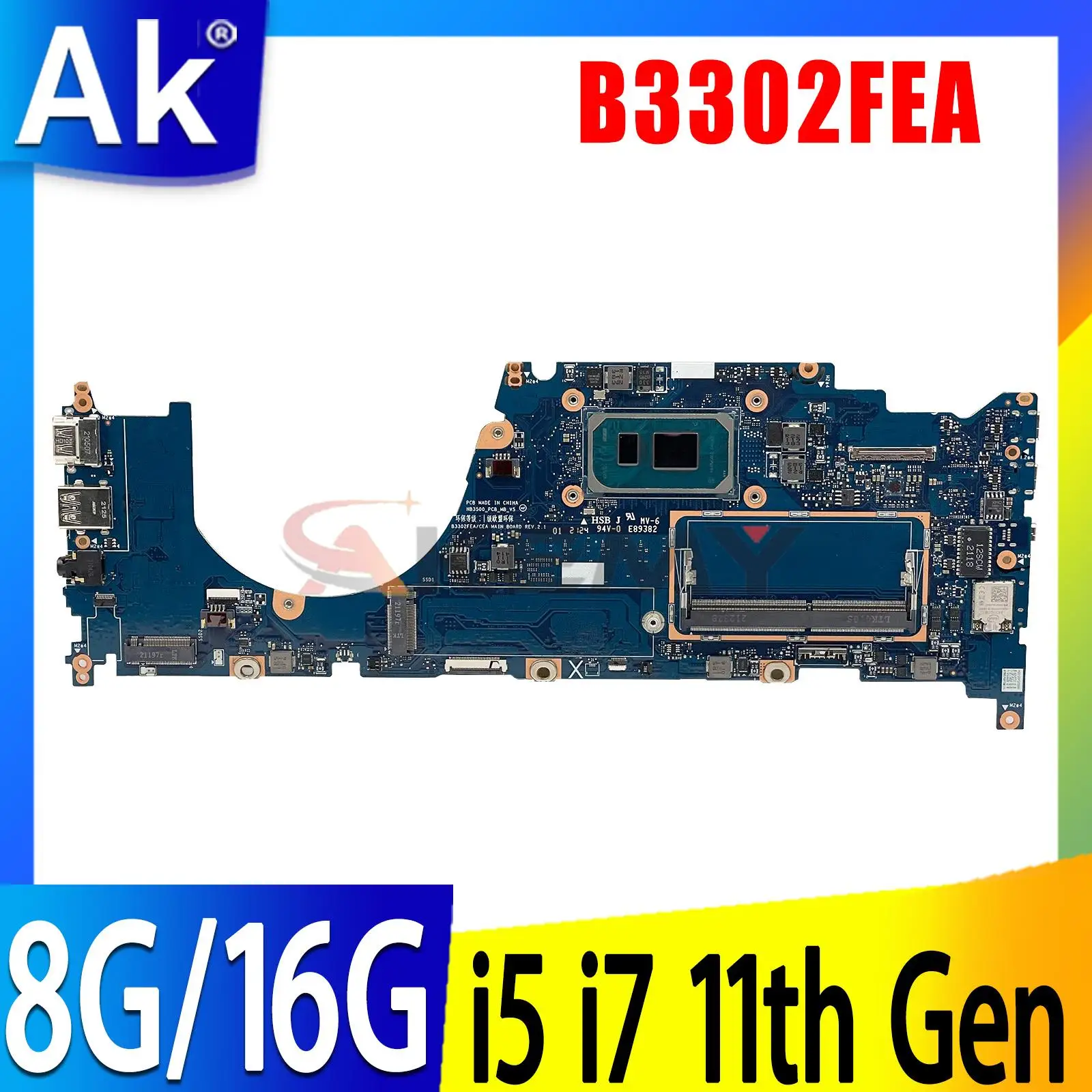 

B3302FEA Mainboard For ASUS LAPTOP B3302FEA Laptop Motherboard with I5-1135G7 I7-1165G7 cpu 8G 16GB RAM