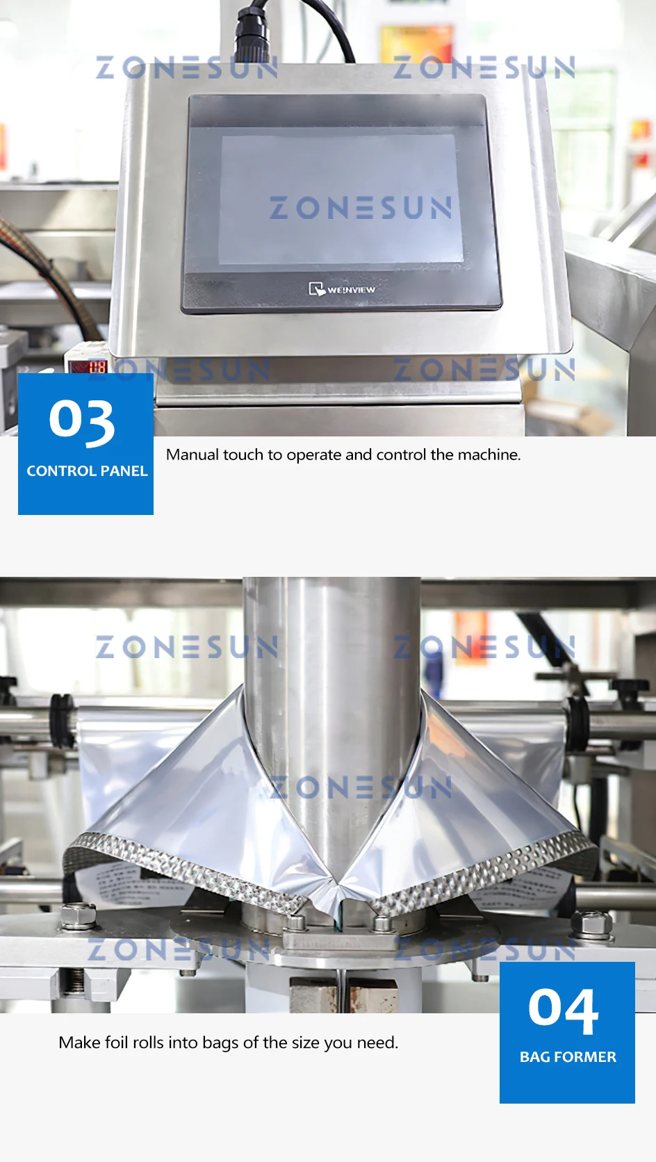 ZONESUN ZS-PL420S Automatic Vacuum Granule Filling Weighting Packaging Machine Grain Nuts Cat Food Feeder Sealing Bagging