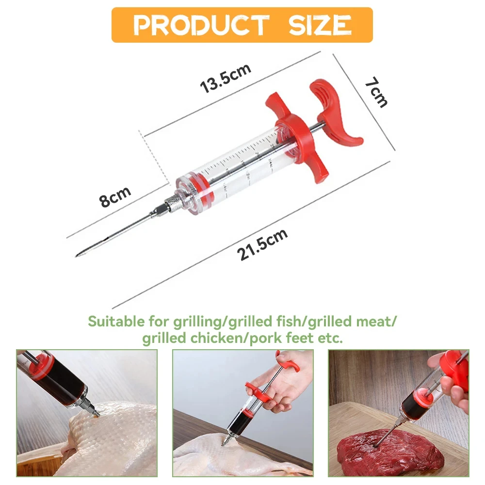 Flavor Needle BBQ Meat Syringe Marinade Injector Pork Steak Meat Sauces Syringes 3 Stainless Steel Needles Kitchen Tools