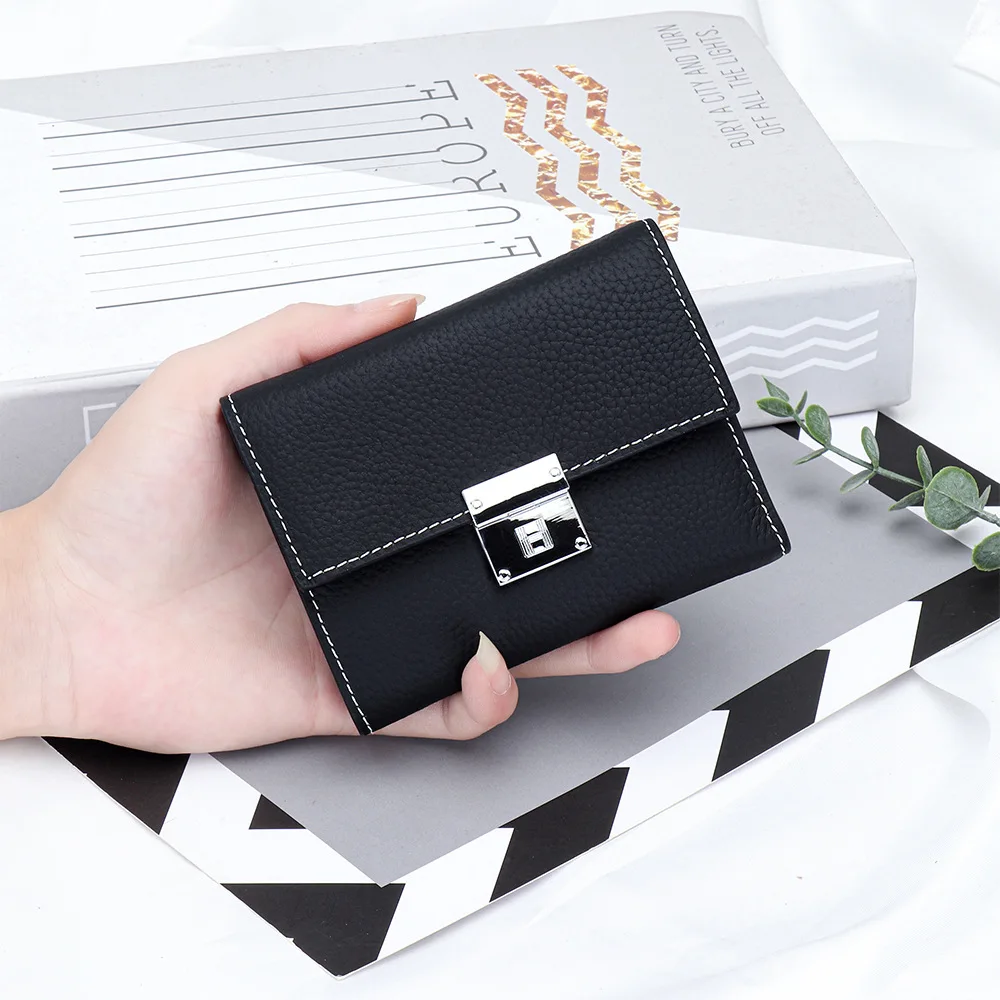 Women Short Wallet with Hardware Lock Buckle