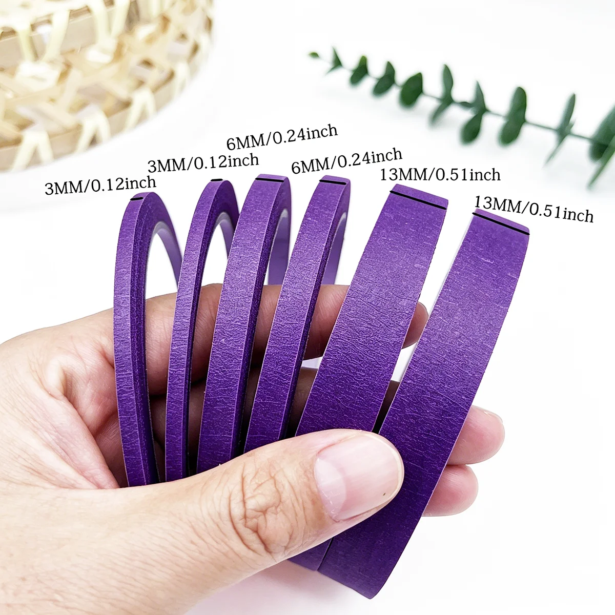 3mm-13MM 보라색 공예 마스킹 테이프, 20m 길이의 종이 접착 테이프, 페인팅, 스케치, 의류 마킹, DIY 아트 장