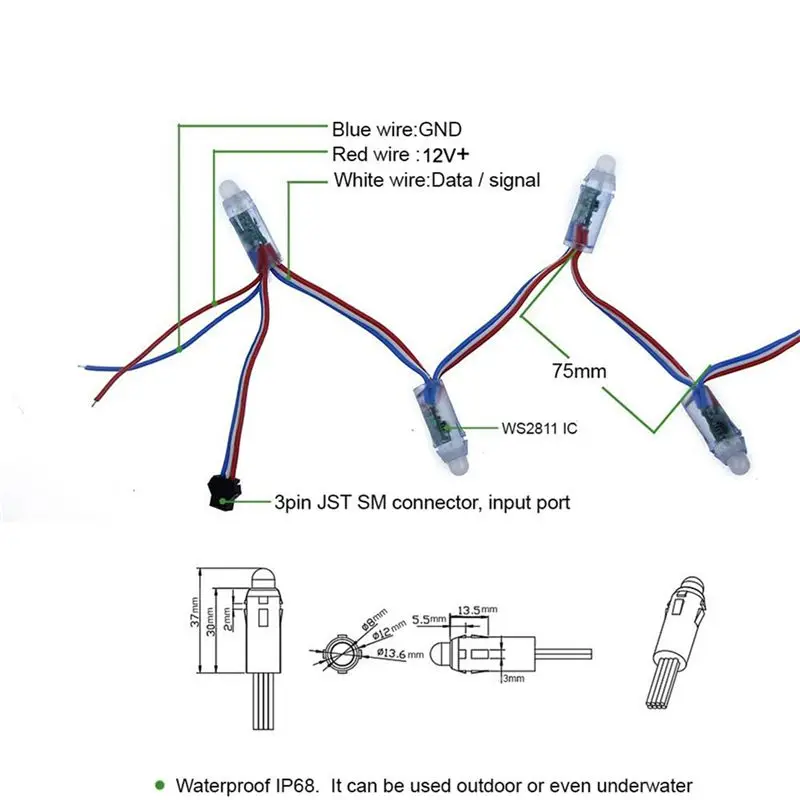 150Pc WS2811 RGB LED 픽셀 조명 개별적으로 주소 지정이 가능한 12Mm 확산형 디지털 풀 컬러 LED 픽셀 모듈 조명 DC12V