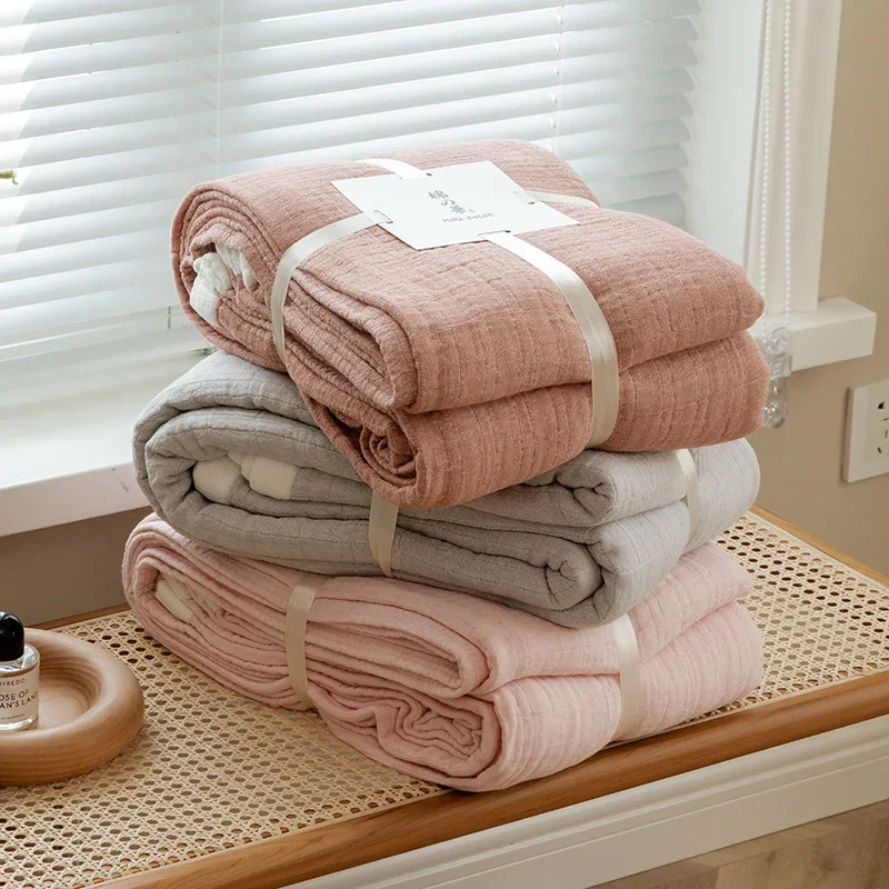 

Solid Color Cotton Summer Blanket Soft Cotton Gauze Towel Quilt Cozy Air-conditioning Blanket Home Travel Portable Blanket