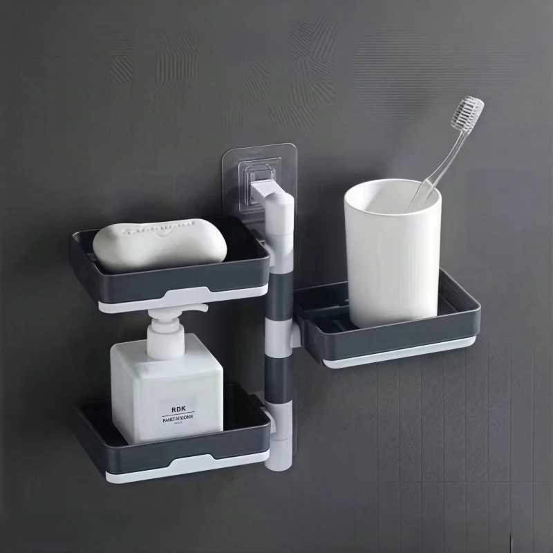 Rotary soap box Soap box perforation-free wall mounted drain storage rack multi-function dry and wet separation 2