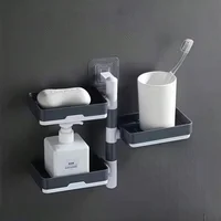 Rotary soap box Soap box perforation-free wall mounted drain storage rack multi-function dry and wet separation 2