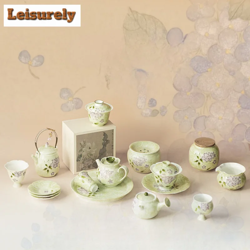 Hand-painted Hydrangea Gaiwan Vintage Tea Tureen Tea Bowl with Lid Kit Tea Maker Cover Bowl Tea Ceremony Accessories Ornaments
