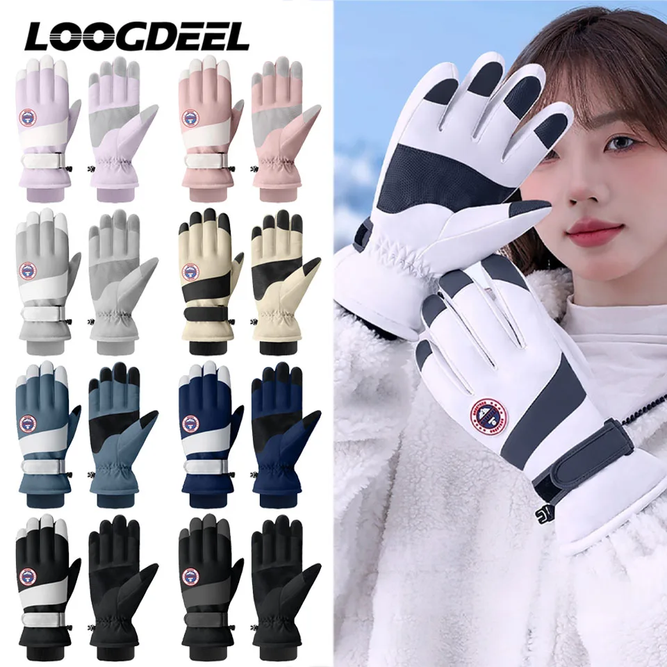 

LOOGDEEL Winter Skiing Gloves Windproof Warmth Women Men Waterproof Touchscreen Non-slip Cycling Snowmobile Snow Thermal Mittens