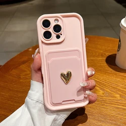 Gold Love Heart 3D Wallet Phone Case with Silicone Soft Cover - iPhone 15 Pro Max (1)