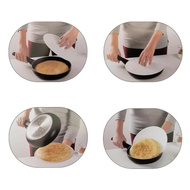 NAGAD Set Vuelve tortillas para sartén de 25,5 CM de diametro con pala -  Tapa gira tortillas de patata - Voltea tortillas para dar la vuelta a la  tortilla facil- Tapadera sarten