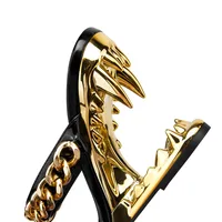 Big Gold Chain Peep Toe Tiger Teeth Heel Sandals 2024 New Fashion Silvery Beach Party Outdoors Women's Slippers Size 35-43 - Image 5
