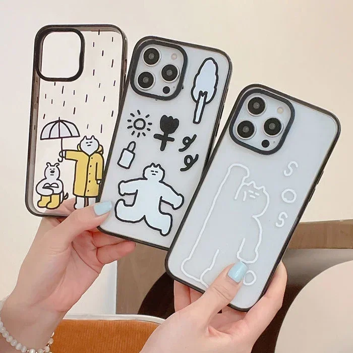 

Cute and Silly Bear 2.0 Version Acrylic Upgrade Border Phone Case Cover for IPhone 11 12 13 14 15 Pro Max Case for IPhone 14 Pro