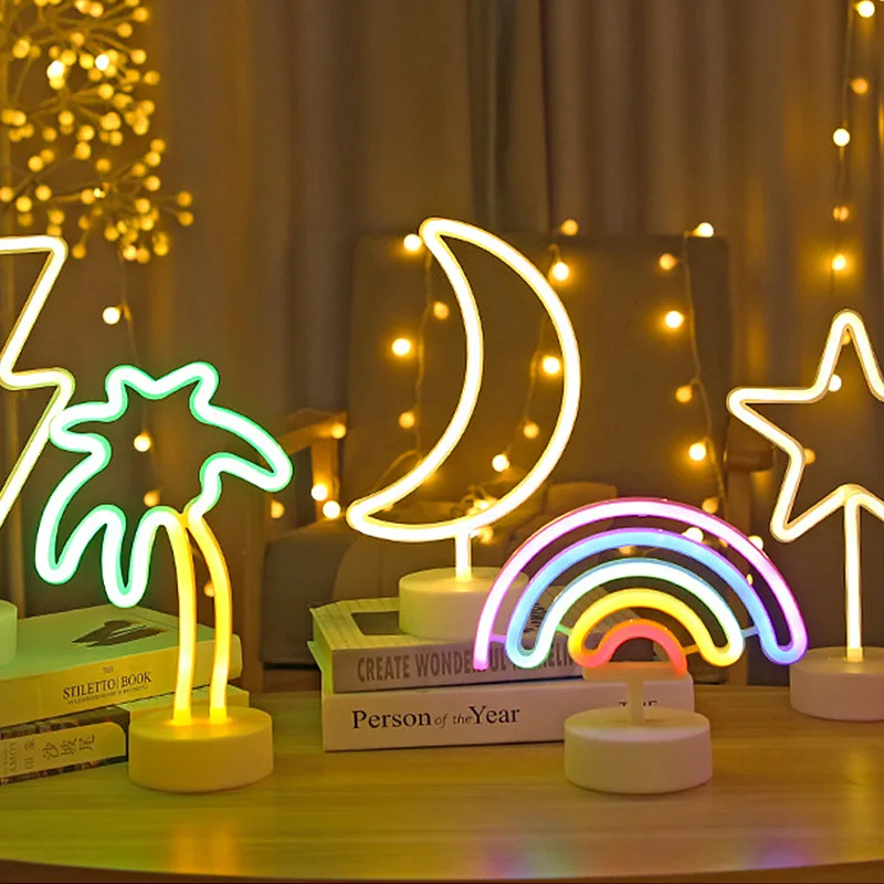 

Led Coconut Palm Tree Neon Sign Table Lamp Bar Party Lamp for Bedroom Home Rainbow Decoration Night Lamp Children Baby Gift