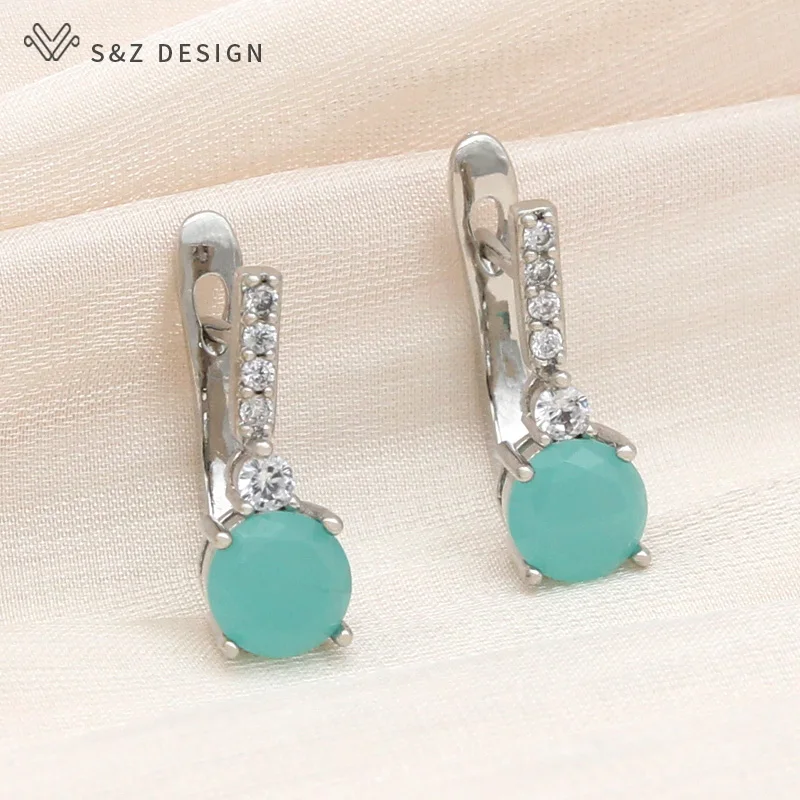 S&Z DESIGN New Fashion Cubic Zirconia Dangle Earrings For Women Wedding Jewelry 585 Rose Gold Color Round Crystal Eardrop