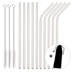 Elegant Rose Gold Reusable Stainless Steel Straw Set with Cleaning Brush - 14 Piece Home and Bar Collection (Silver)