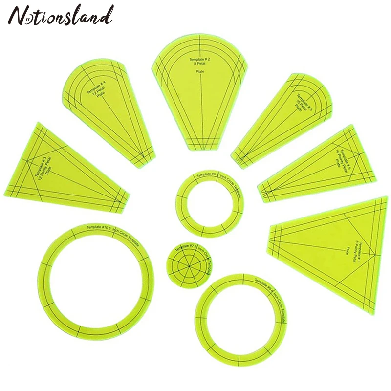 

10Pcs/set Acrylic Template Quilting Template Free Motion Sewing Ruler Drawing Sewing Cutting Patchwork Ruler Tool for DIY Crafts
