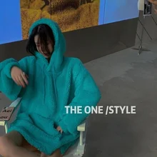 

Solid Color Trend Lamb Wool Simple Top Autumn and Winter New Solid Color Hooded Loose All-match Lazy Wind Top