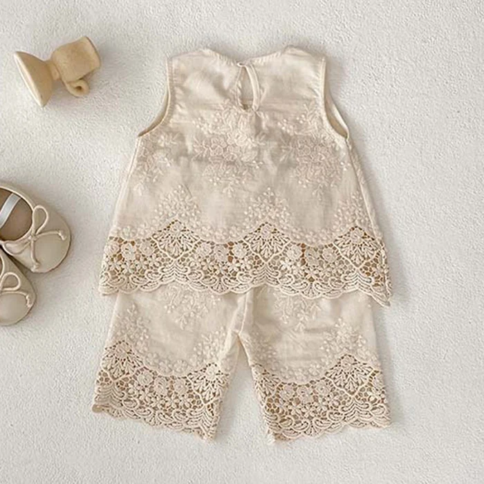 2024 New Summer Newborn Baby Girls Clothing Set Sleeveless Cotton Embroidered Vest+Pants Toddler Baby Girl Clothes Set