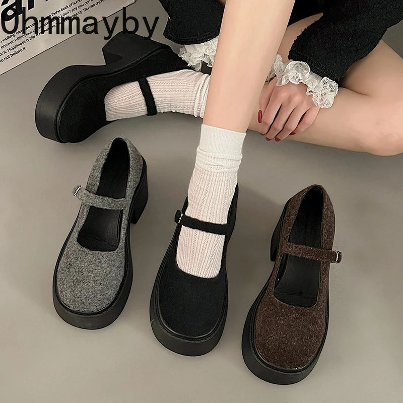 

Туфли-лодочки женские на толстом каблуке, Классические босоножки Мэри Джейн, платформа, пряжка, симпатичная обувь в стиле панк, Лолита, весна