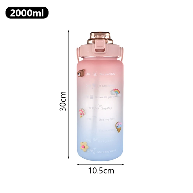  Botella de agua 2L Botella de agua de gran capacidad Taza de  paja Taza de agua de plástico de alta temperatura Escala de tiempo  Esmerilada Deportes al aire libre Estudiante Pareja 