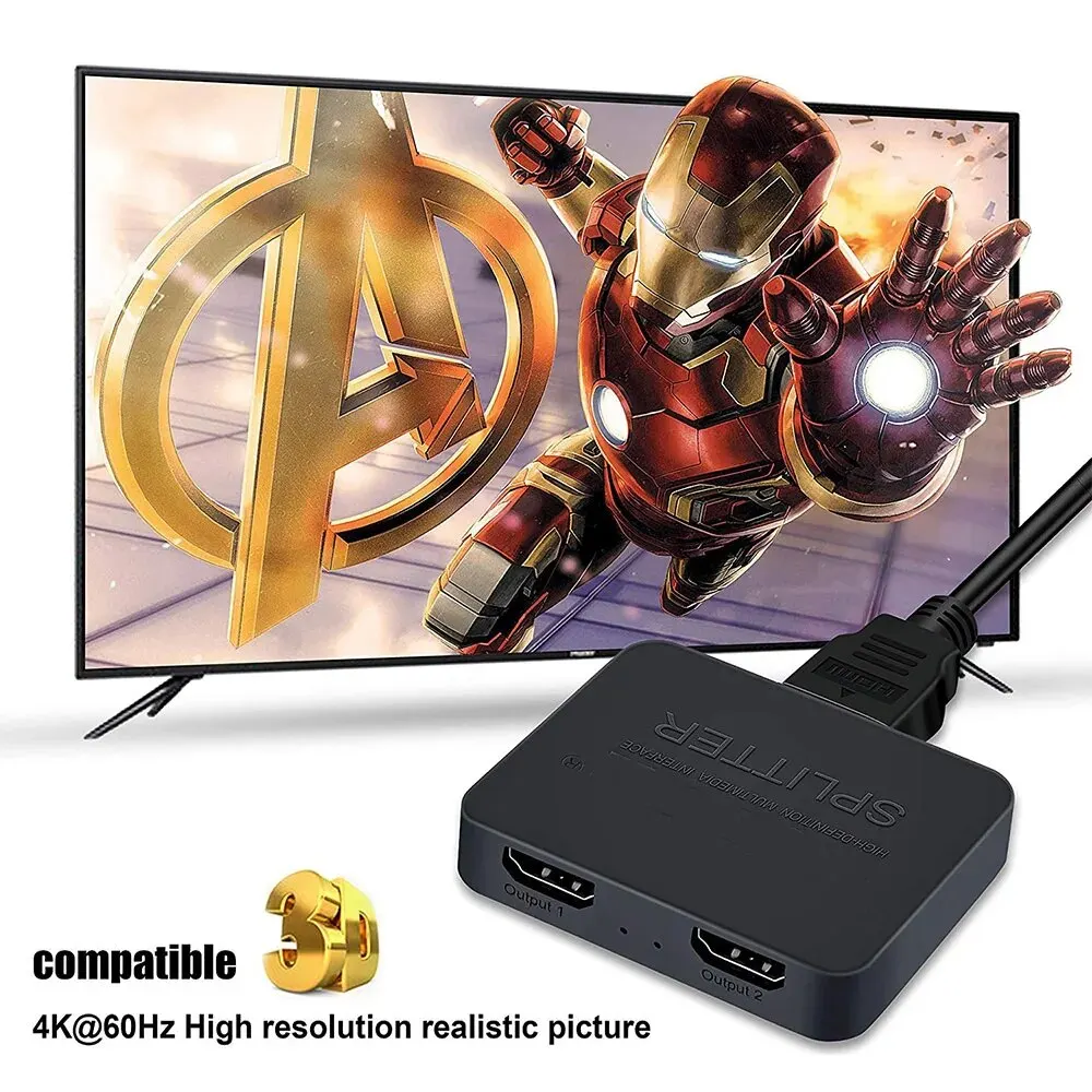 1x2 4K HDMI-compatible Splitter Switch 1 in 2 Out Video Distributor Amplifier Dual Display Box PC Monitor Projector Laptop