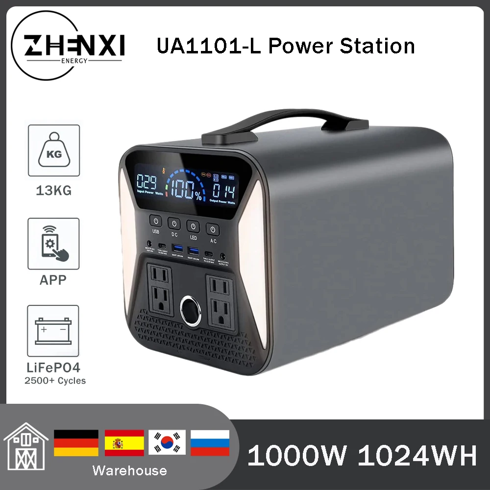 

ZHENXI EU Socket 1000W Portable Power Station Lifepo4 Battery 1024Wh Powerstation for Camping Car Outdoor 3000+ Times Life Cycle