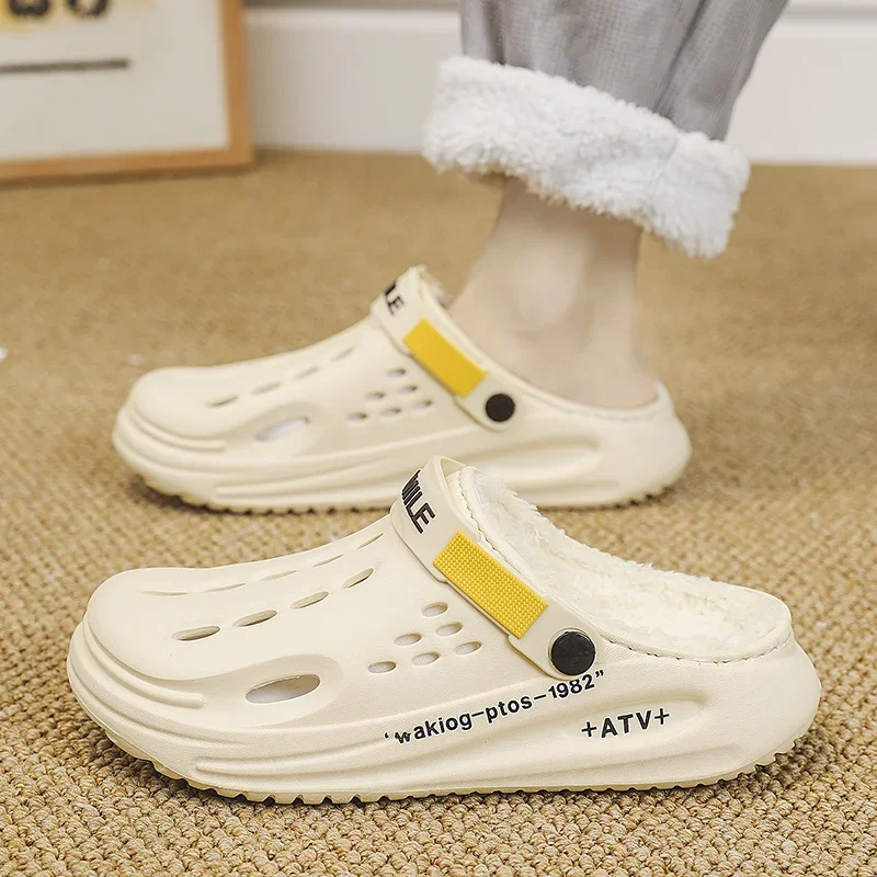 Cotton Slippers Warm Slippers Men Winter Indoor Bedroom EVA Fluff Slides Plush Clogs 38-45