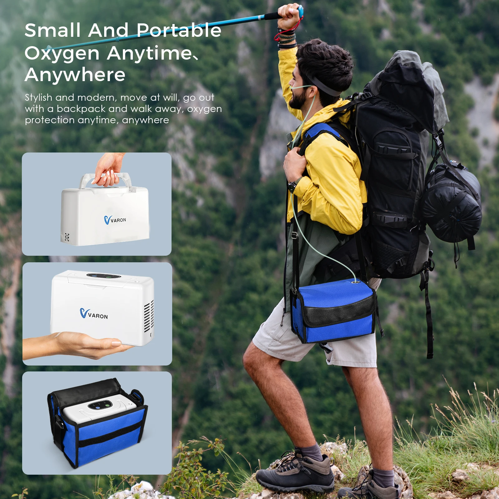 VARON Portable Continuous 33% Oxygen Concentrator Machine Lightweight Home Driving Hiking Use Wheelchair US EU MX Stock