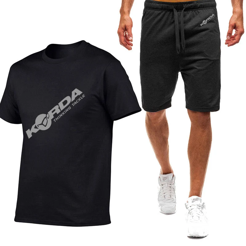 

2023 New Summer Korda Inspired Tribute Logo Printed Sports T-Shirt Solid Color Set Men's Round Neck Short Sleeve+Sweatpants Suit