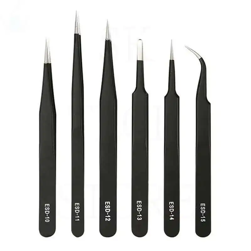 Stainless Steel Hand Polished Tweezers BGA Jumper Non-Magnetic Micro Soldering Forceps 6pcs