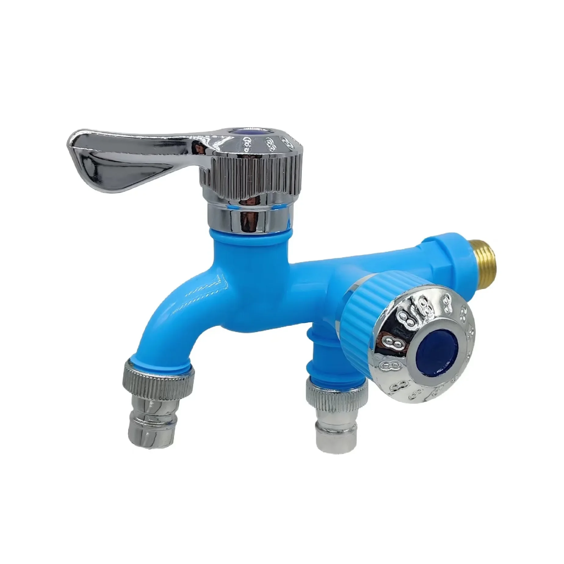 Basin Faucet, Double Outlet Dual Control Water Tap, Home Bathroom Hose Irrigation Fitting Plastic Connector 1/2" Universal Interface