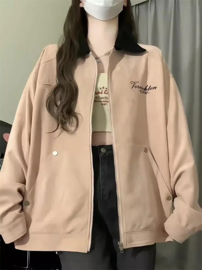 American Pink Suede Baseball Jacket for Women's 2024 Spring and Autumn New Loose and Design Sense Niche Trendy Cardigan Jacket