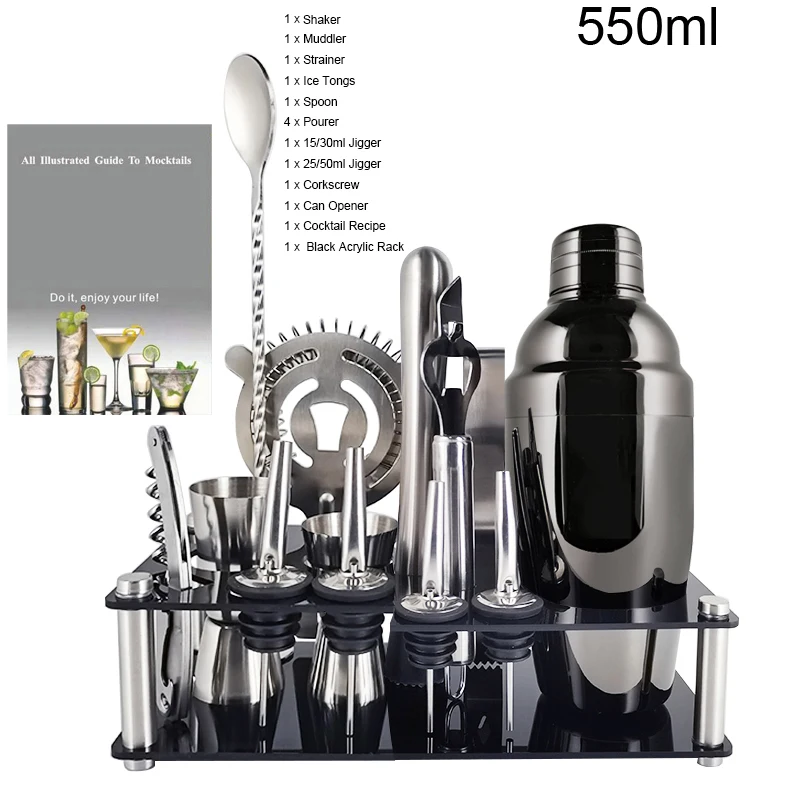 Description Picture 5 of item13Pcs Cocktail Shaker 800/750/600/550ml Boston Stainless Steel Mixer Bartender Bar Tools Shakers Set Recipe With Wine Stand