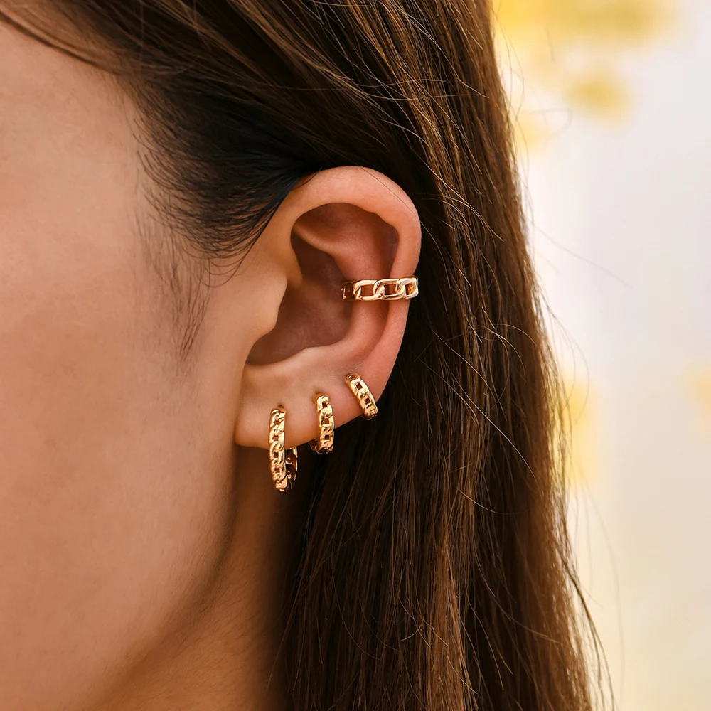 3 Pairs/set Punk Geometric Big Small Hoop Earrings for Women Men Gold Color Metal Chain Circle Huggie Earrings Korean Jewelry