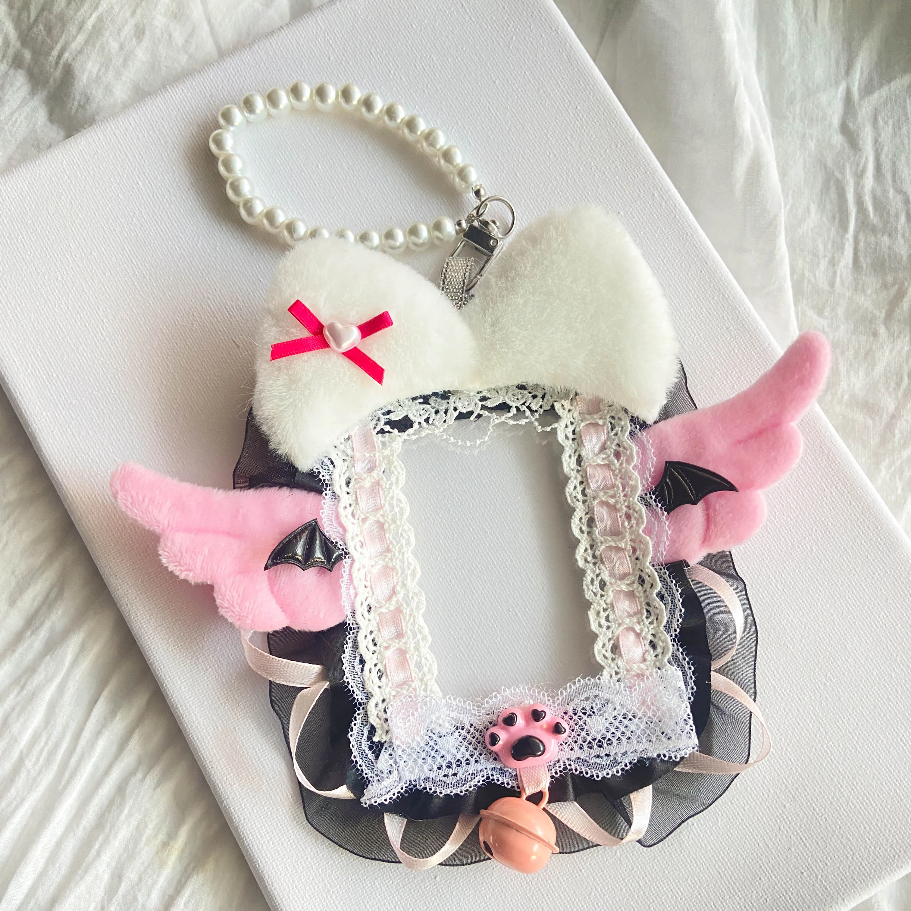 

kpop photo card Holder Lace Toploader Photocard Sleeve Handmade Kawaii idol Collector with Bell and Keychain Card PVC Holder